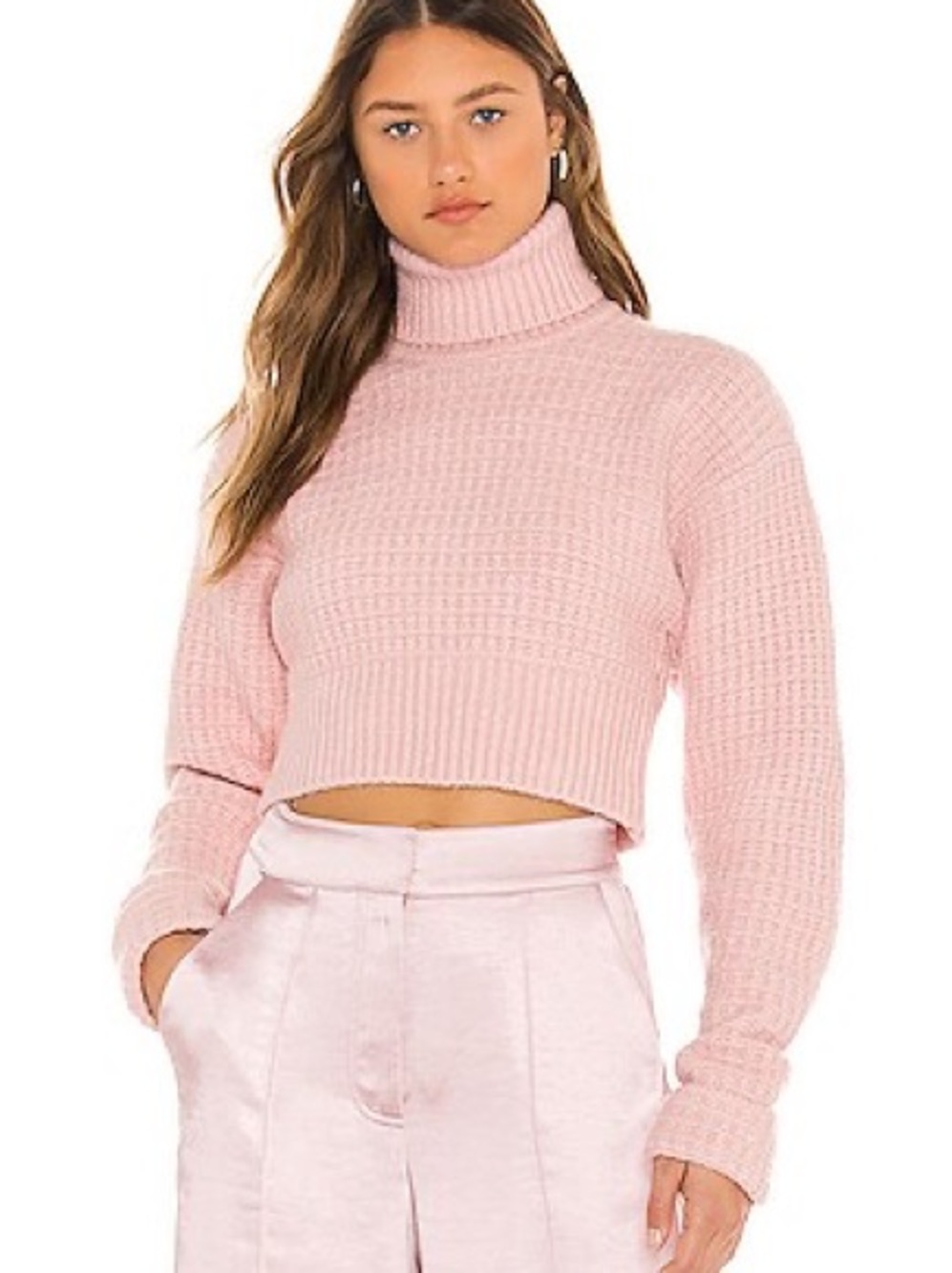 For Love And Lemons Pale Pink Cropped Turtleneck Sweater